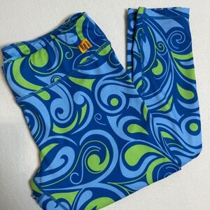Loudmouth Golf Ladies L/XL No Tag Blue Green Swirl Print Leggings Activewear‎